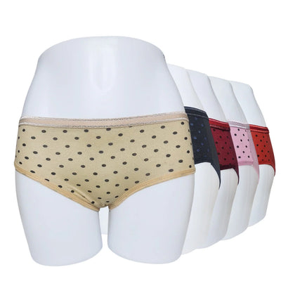 Budget Pack Of 5 Comfortable Polka Dotted Cotton Brief Women Seamless Underwear Panties