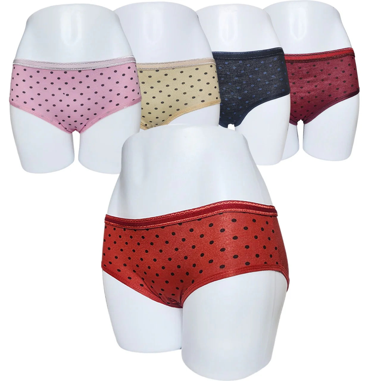 Budget Pack Of 5 Comfortable Polka Dotted Cotton Brief Women Seamless Underwear Panties