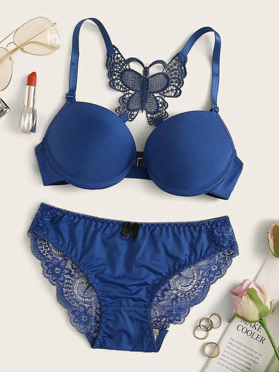 Imported™ Women Lace Underwear Set Seamless Push Up Underwire Brassiere & Panty