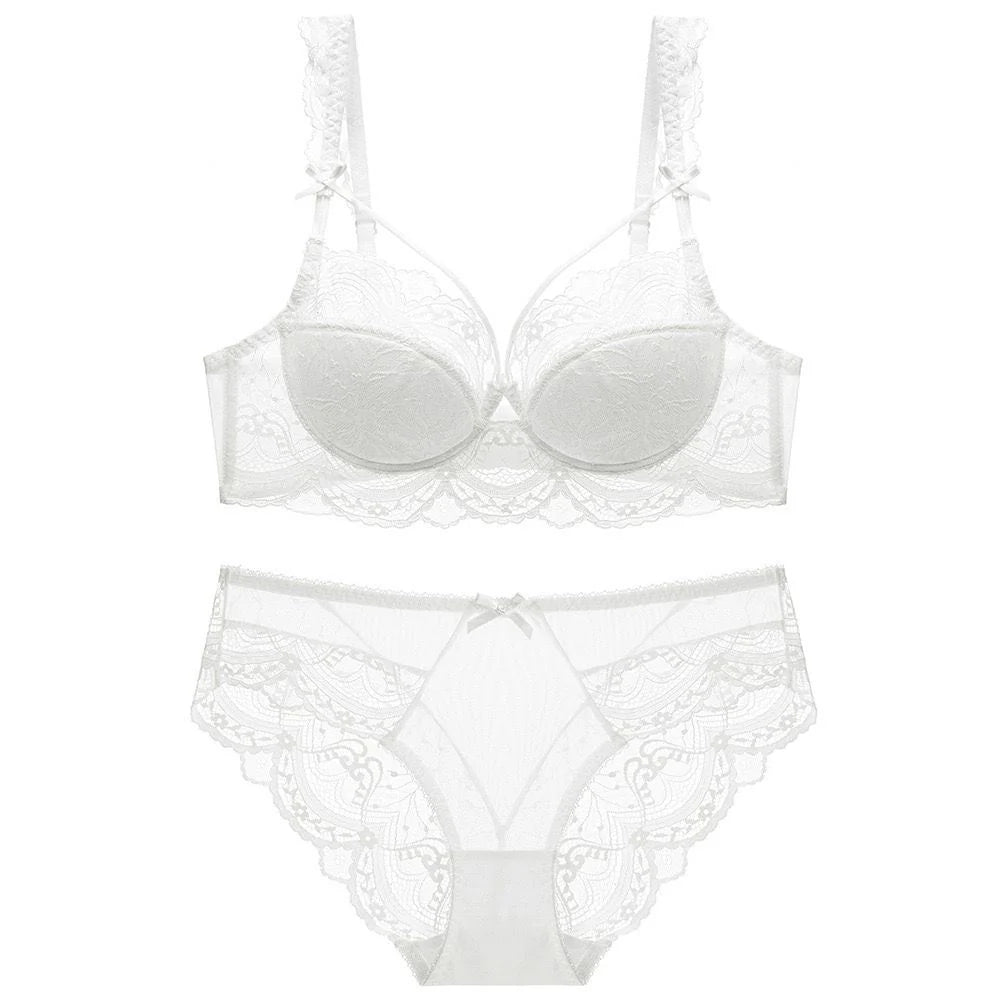 High Quality Thin Half Cup Lace Wired Half Cup Adjustable Straps Back Closure Bridal Light Padded Bra Panty Set