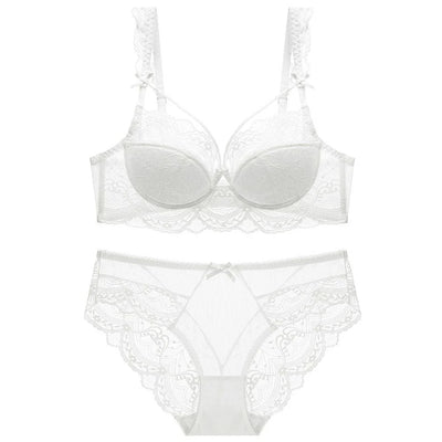 High Quality Thin Half Cup Lace Wired Half Cup Adjustable Straps Back Closure Bridal Light Padded Bra Panty Set