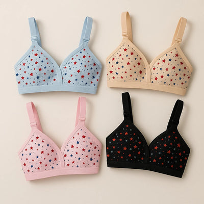 Pack Of 4 Soft Cotton Hosiery Fabric Imported Style Printed Bra | BD-520