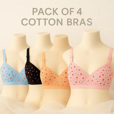 Pack Of 4 Soft Cotton Hosiery Fabric Imported Style Printed Bra | BD-520