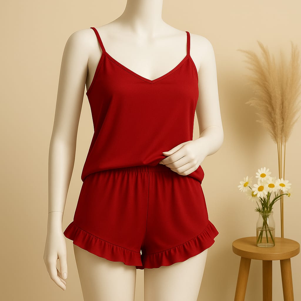 2 pcs silk Cami Sets Charming Style Short Non Padded Inner and Short Nighty