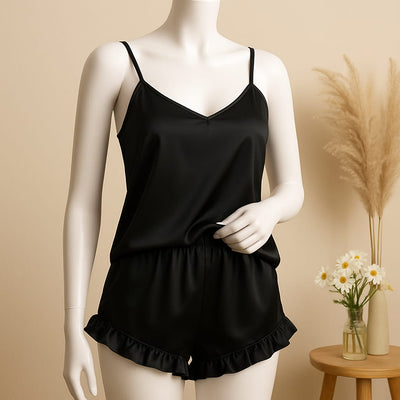 2 pcs silk Cami Sets Charming Style Short Non Padded Inner and Short Nighty