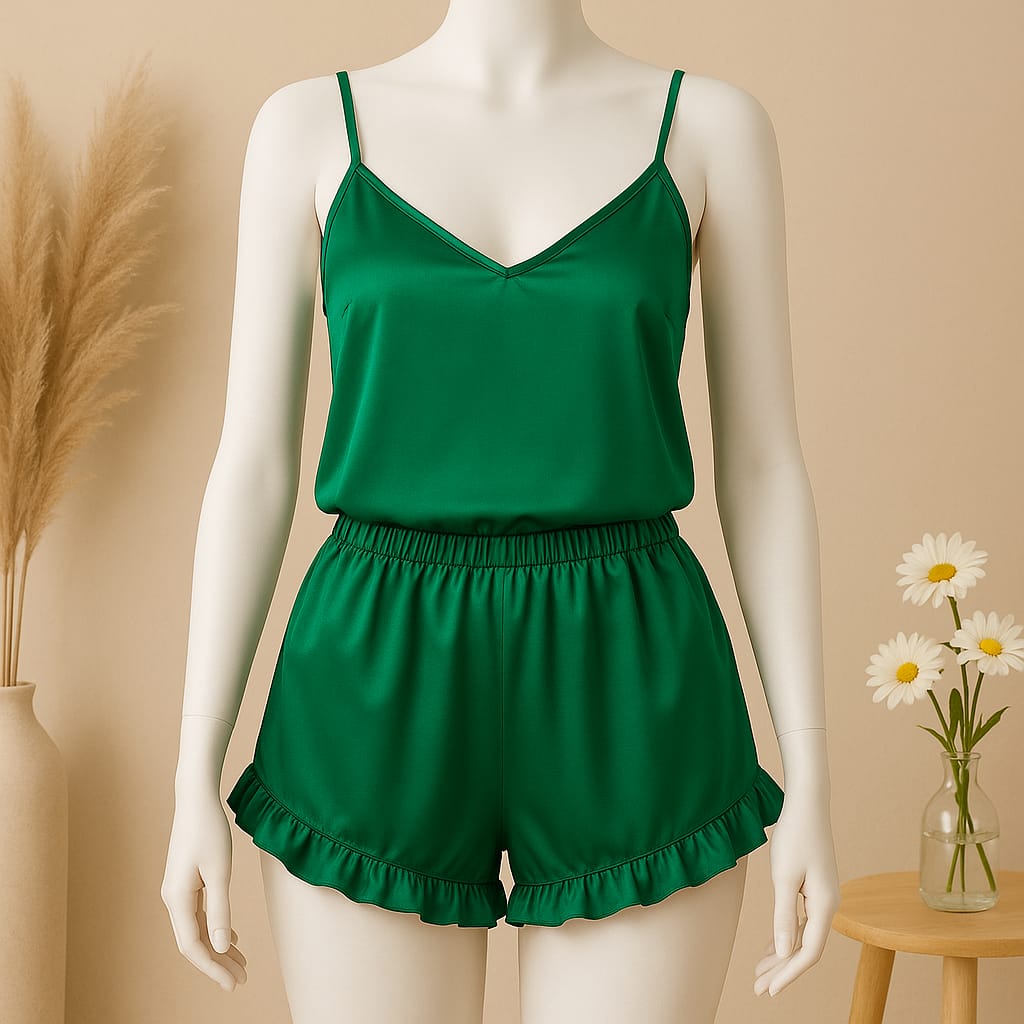 2 pcs silk Cami Sets Charming Style Short Non Padded Inner and Short Nighty
