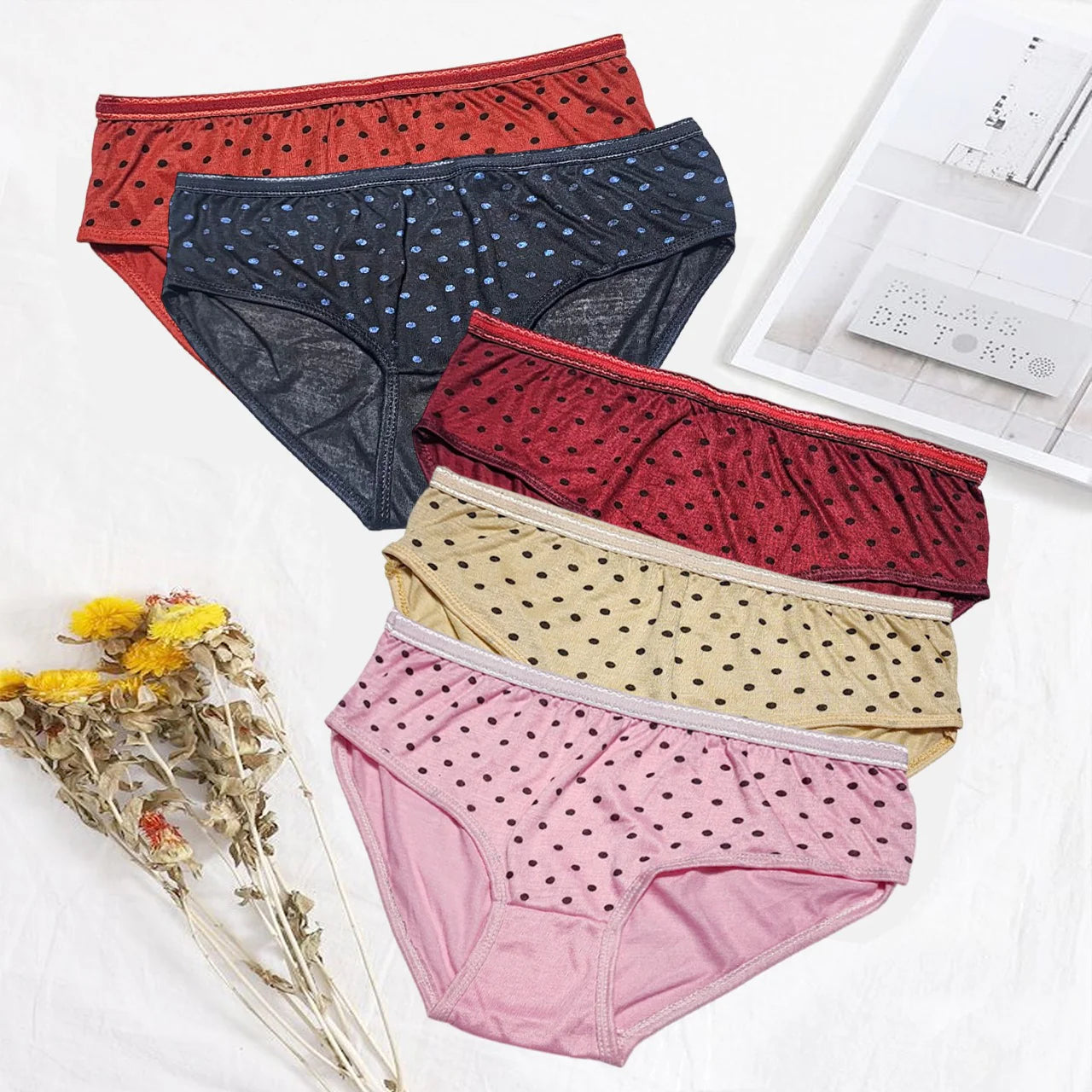 Budget Pack Of 5 Comfortable Polka Dotted Cotton Brief Women Seamless Underwear Panties