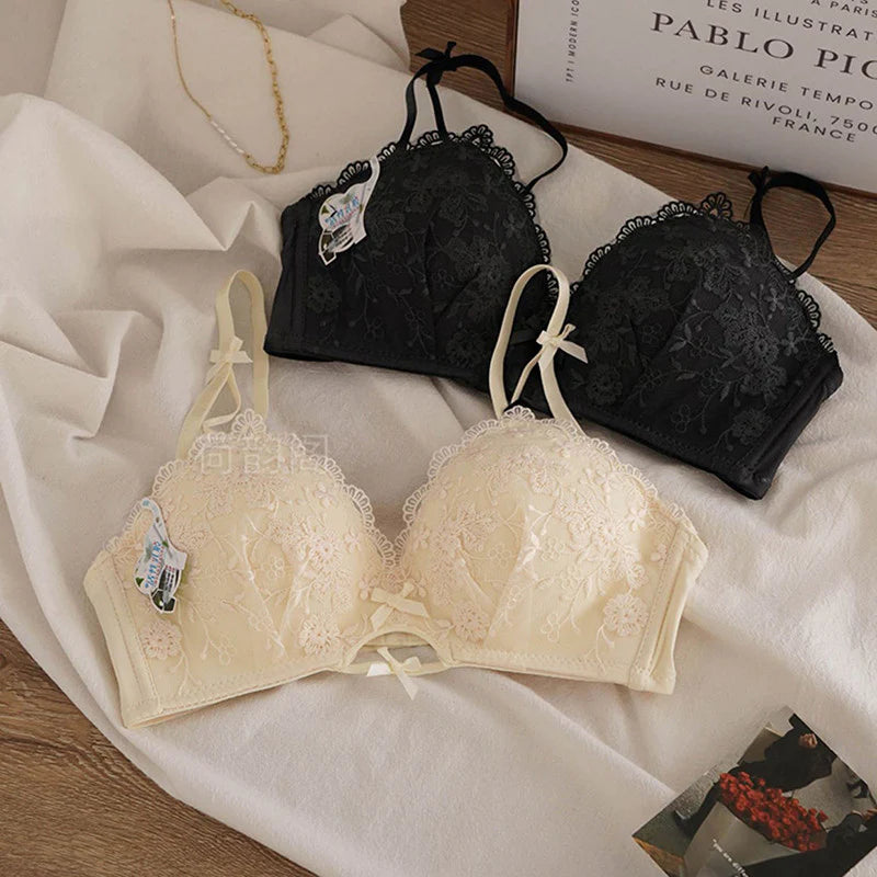 New Cute Lace Flower Embroidered Adjustable Straps Push Up Bridal Padded Bra