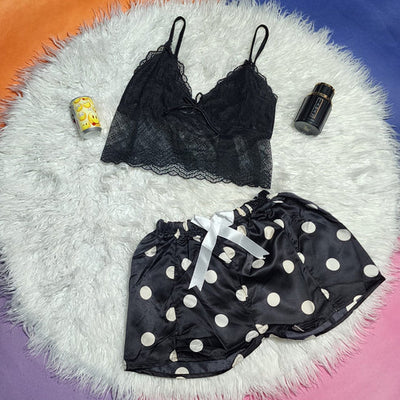 2 Pcs Short Skirt Style Lace See Through Inner Sexy Nighty (Free Delivery 🚚)