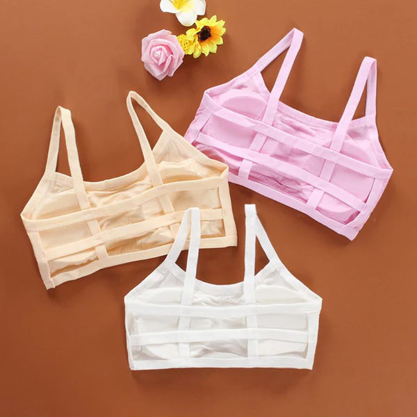 Pack Of 3 - Junior Girls Spaghetti Straps Hollow Out Backless Bra (8 - 18 Years ) Multicolor