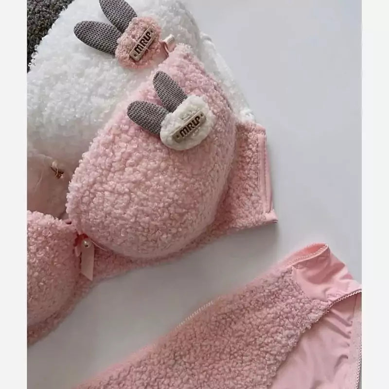 New High Quality Sexy Cute Soft Plush Design Bra & Panty Set