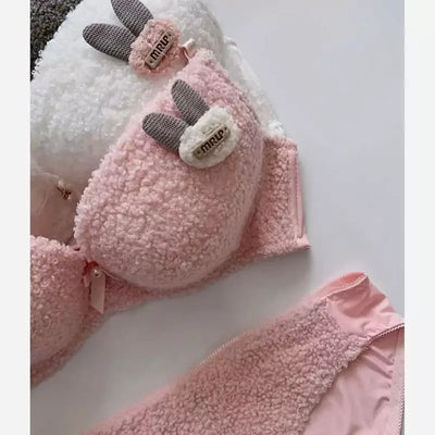New High Quality Sexy Cute Soft Plush Design Bra & Panty Set