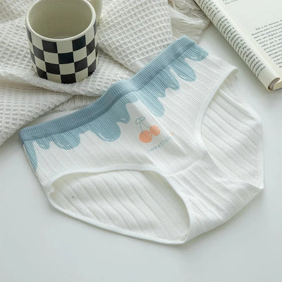 Pack Of 5 Pure Cotton Seamless Girls' Briefs Color Block Cheery Print Briefs, Cute Comfy Breathable Stretchy Underwear For Girls And Women's