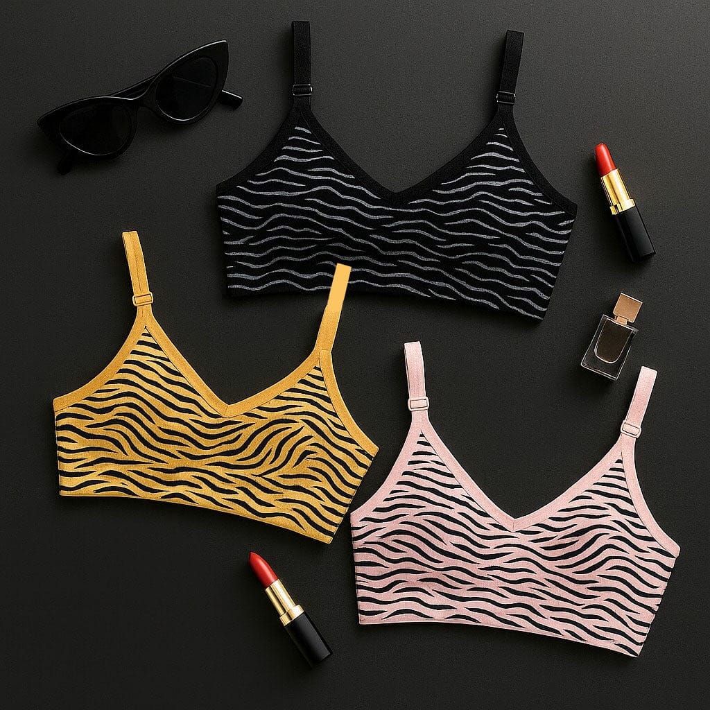 Pack Of 3 Tiger Print Cotton Bra
