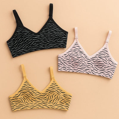 Pack Of 3 Tiger Print Cotton Bra